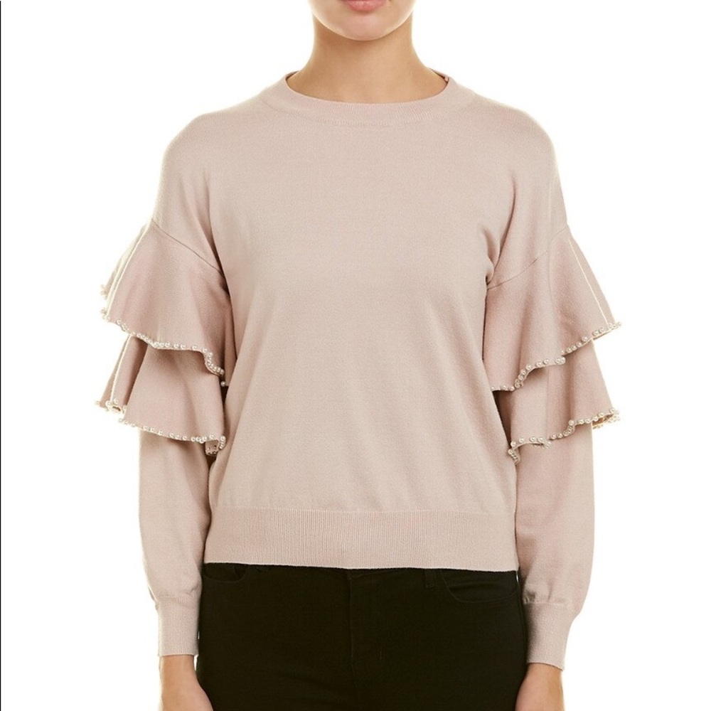 New Stellah Sweater w/Ruffle and Pearl detail sz L - Picture 1 of 2